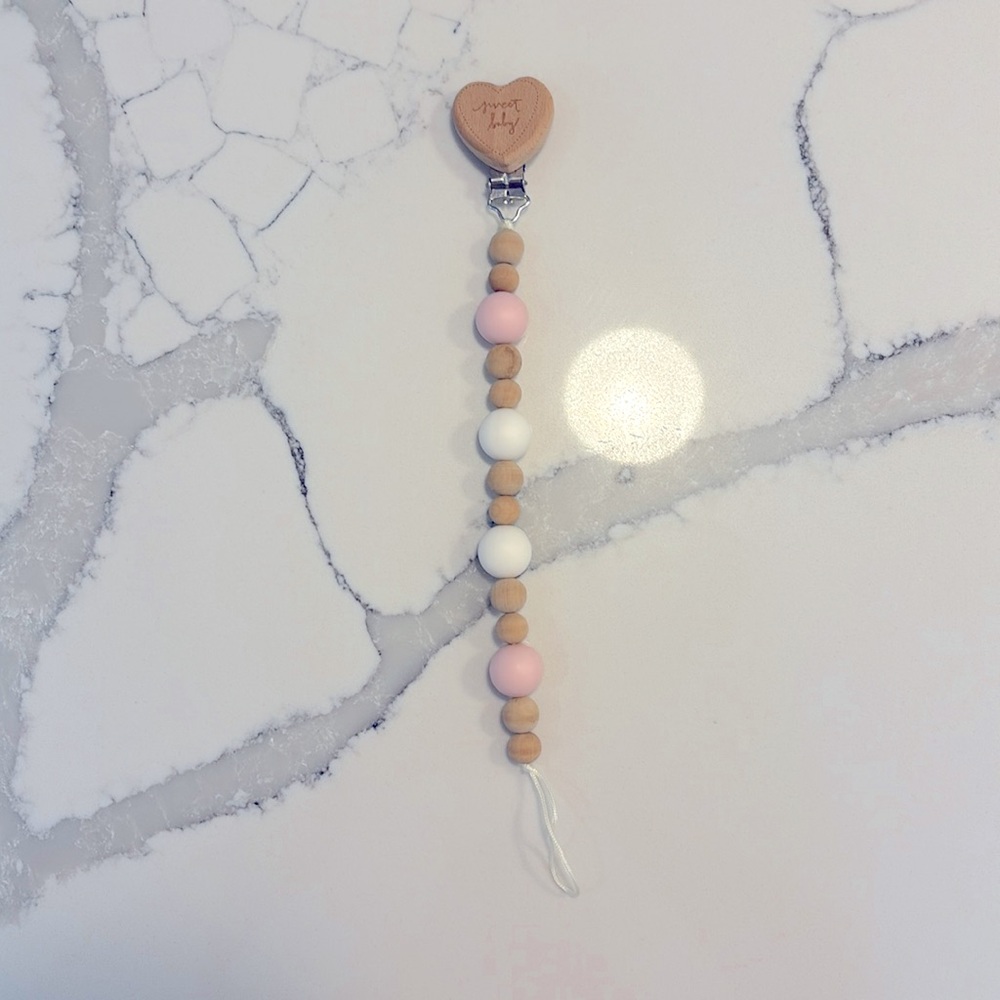 Wooden and Silicone Bead Pacifier Clip